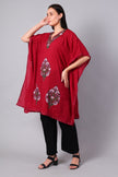Novbahar crimson red Kashmiri kaftan side view — relaxed one-size silhouette
