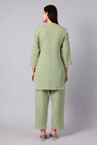 Back view of sage green Kashmiri Aari co-ord set for women
