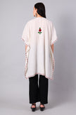 Novbahar white Kashmiri kaftan with red embroidery back view — KashmirPheran