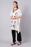 Novbahar white Kashmiri kaftan side view — relaxed one-size silhouette