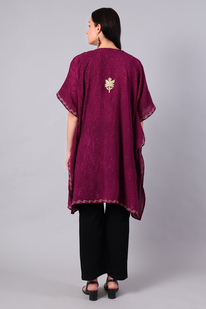 Novbahar wine purple Kashmiri kaftan back view — KashmirPheran